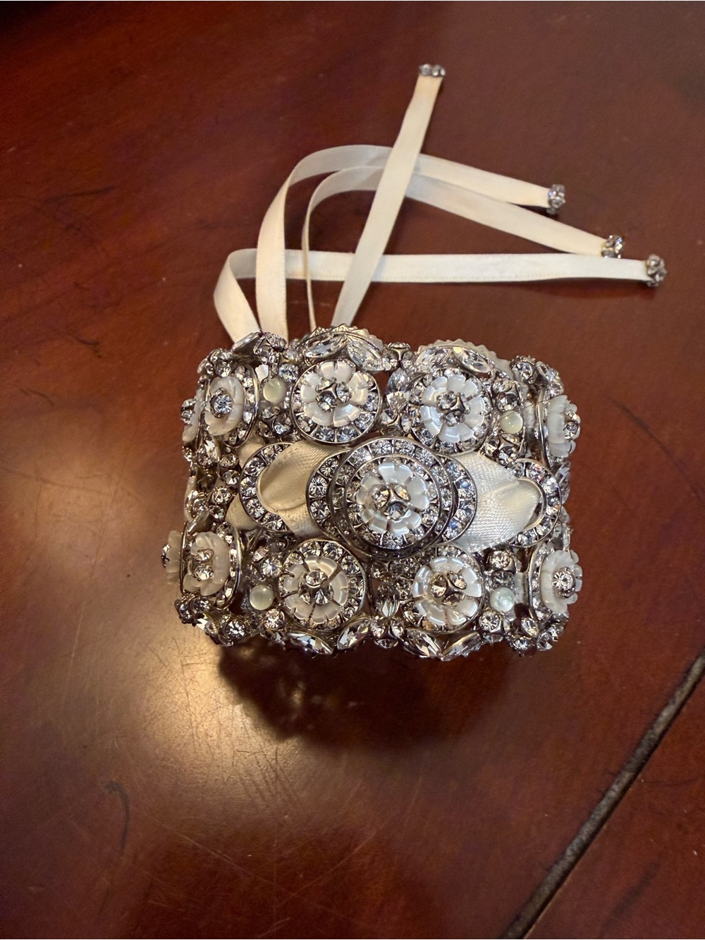 Embellished Crystal-Accented White Wristlet Cuff